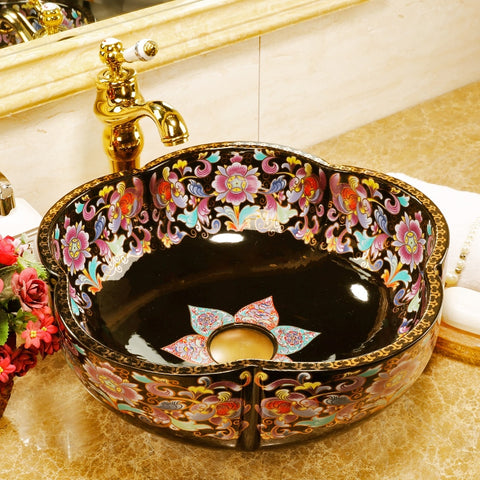 Rose ceramic porcelain flower shape bathroom sink basin